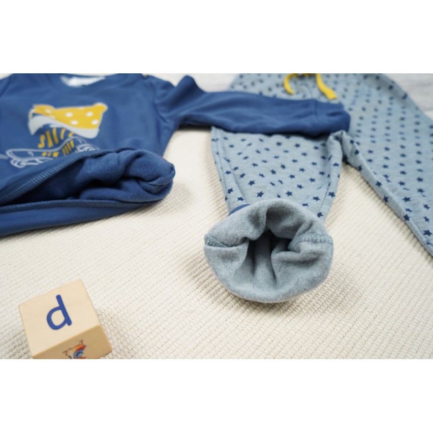 PIŻAMA dziecięca ciepła na meszku granatowa MIŚ SKATE gwiazdki długi rękaw