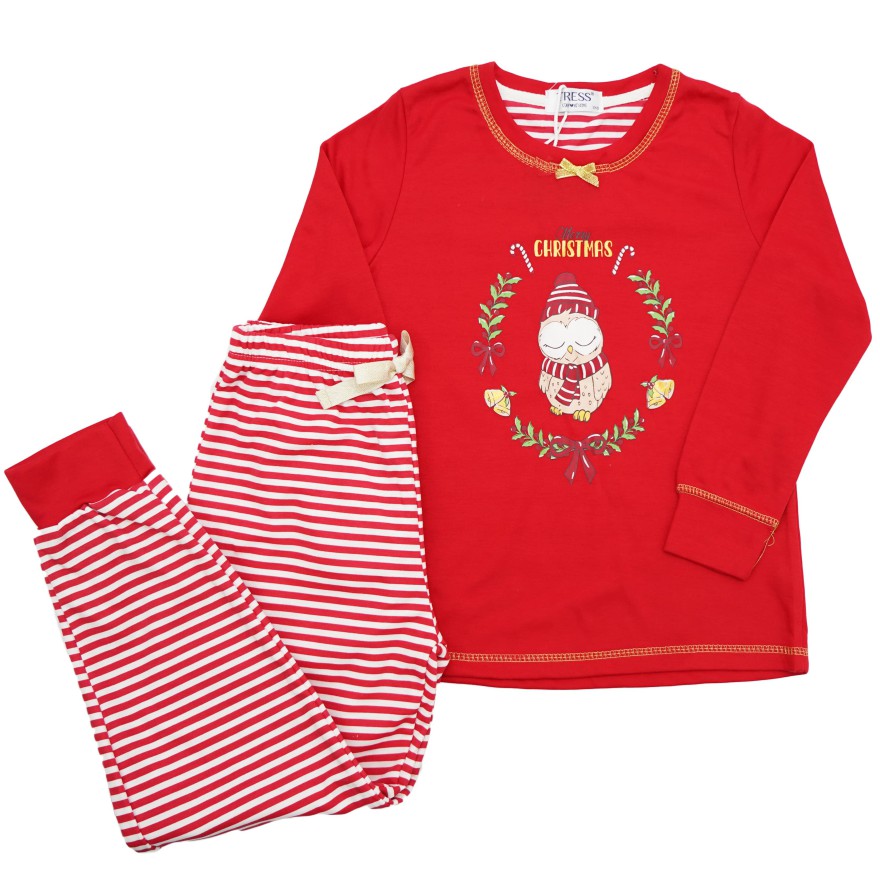 PIŻAMA dziecięca ocieplana na meszku czerwona z sową długi rękaw święta