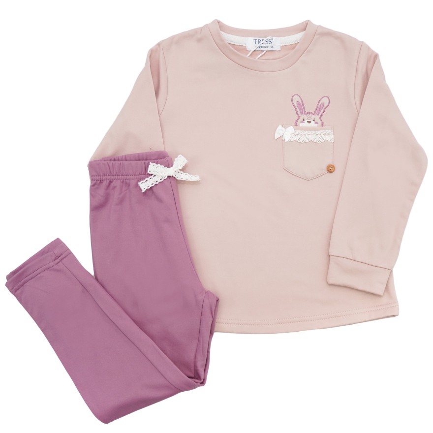 PIŻAMA dziecięca ciepła wiskoza fioletowo- różowa z króliczkiem długi rękaw