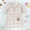 Różowy ciepły SZLAFROK dziecięcy w kratkę kieszonki z misiem