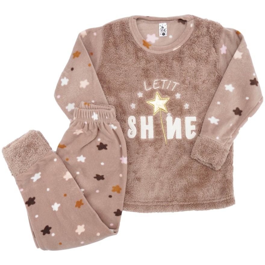 Brudny róż PIŻAMA polarowa ciepła w gwiazdki SHINE święta