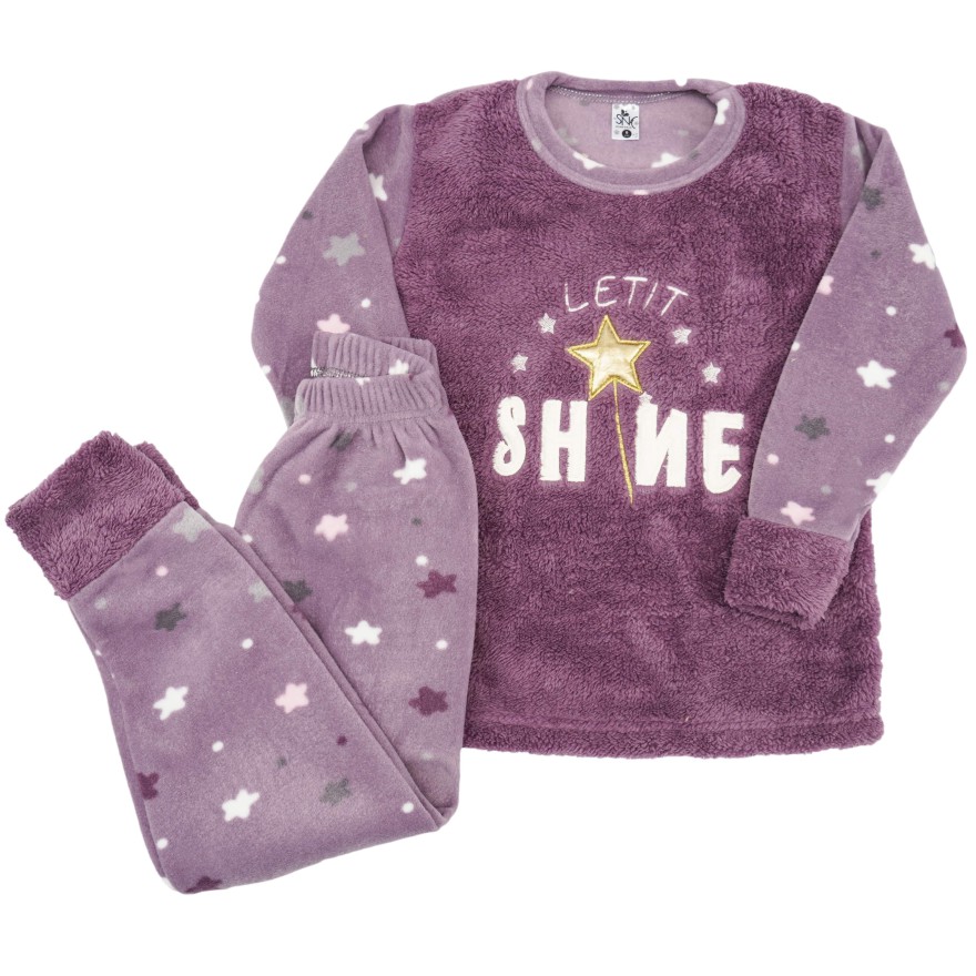 Fioletowa PIŻAMA polarowa ciepła w gwiazdki SHINE święta