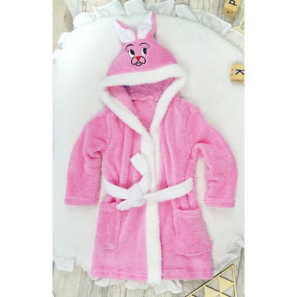 Różowy ciepły SZLAFROK królik z kapturem wiązany