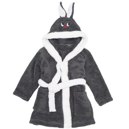 Ciemny szary ciepły SZLAFROK królik z kapturem wiązany