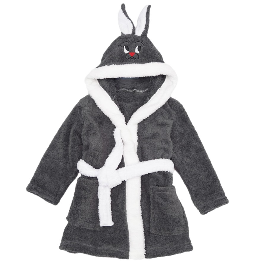 Ciemny szary ciepły SZLAFROK królik z kapturem wiązany