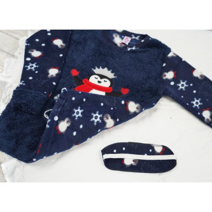 Granatowa PIŻAMA polarowa ciepła z pingwinkiem Queen święta