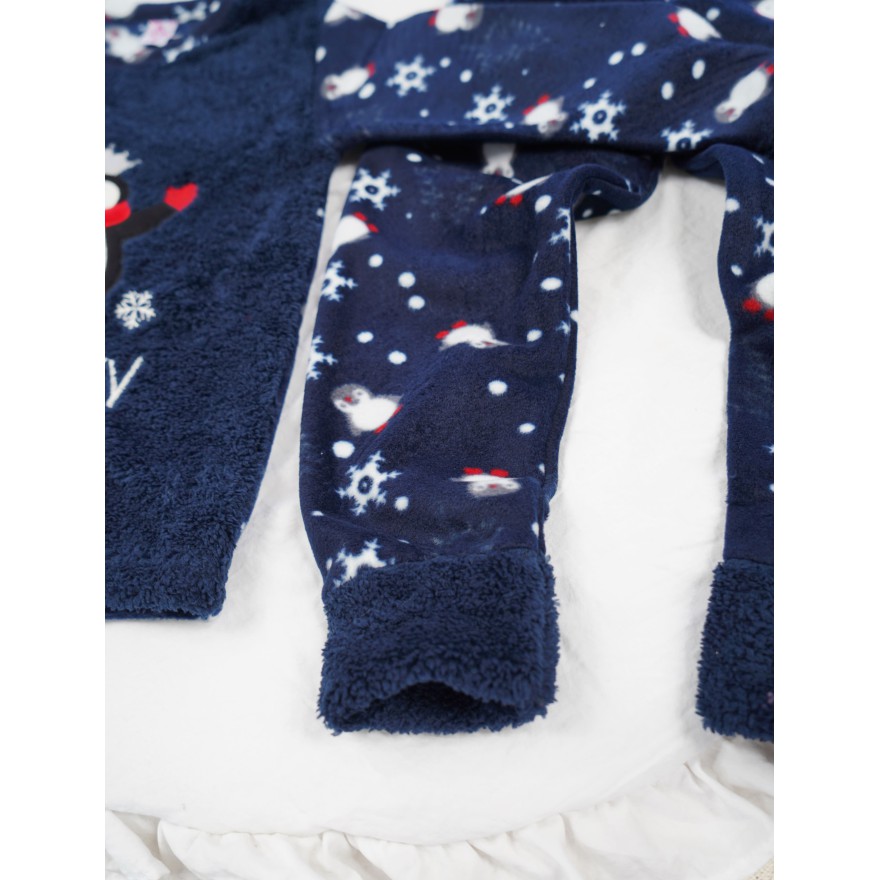 Granatowa PIŻAMA polarowa ciepła z pingwinkiem Queen święta