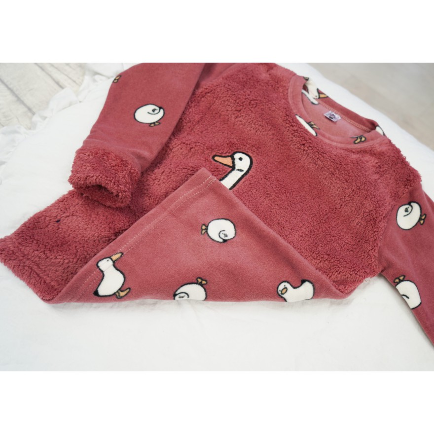Ciemny róż PIŻAMA polarowa ciepła z kaczką długi rękaw