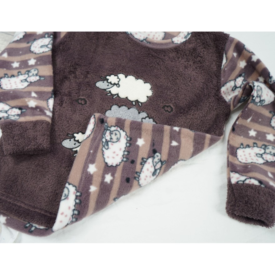 Fioletowa PIŻAMA polarowa ciepła w owieczki długi rękaw