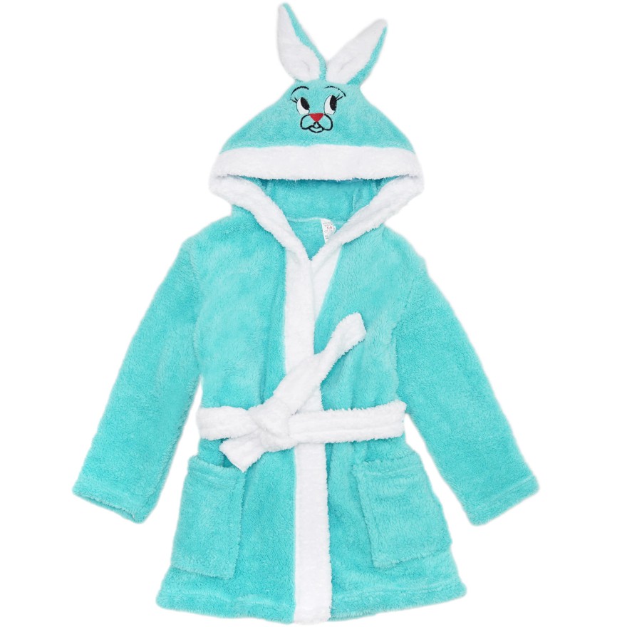 Zielony ciepły SZLAFROK królik z kapturem wiązany