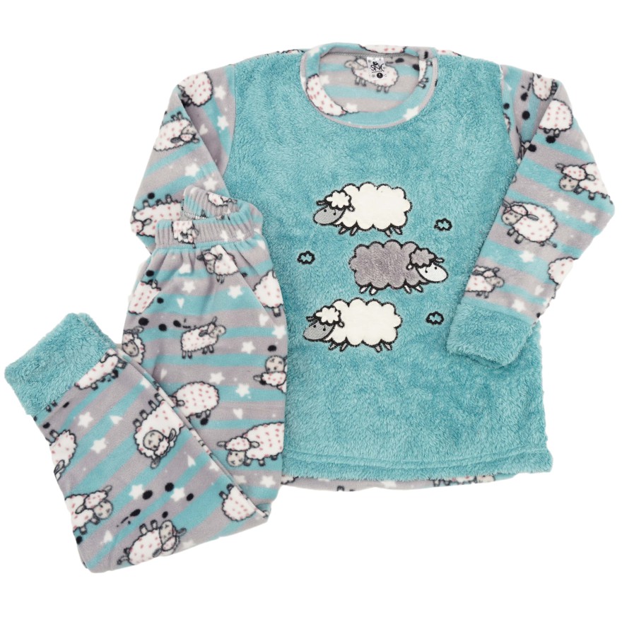 Miętowa PIŻAMA polarowa ciepła w owieczki długi rękaw