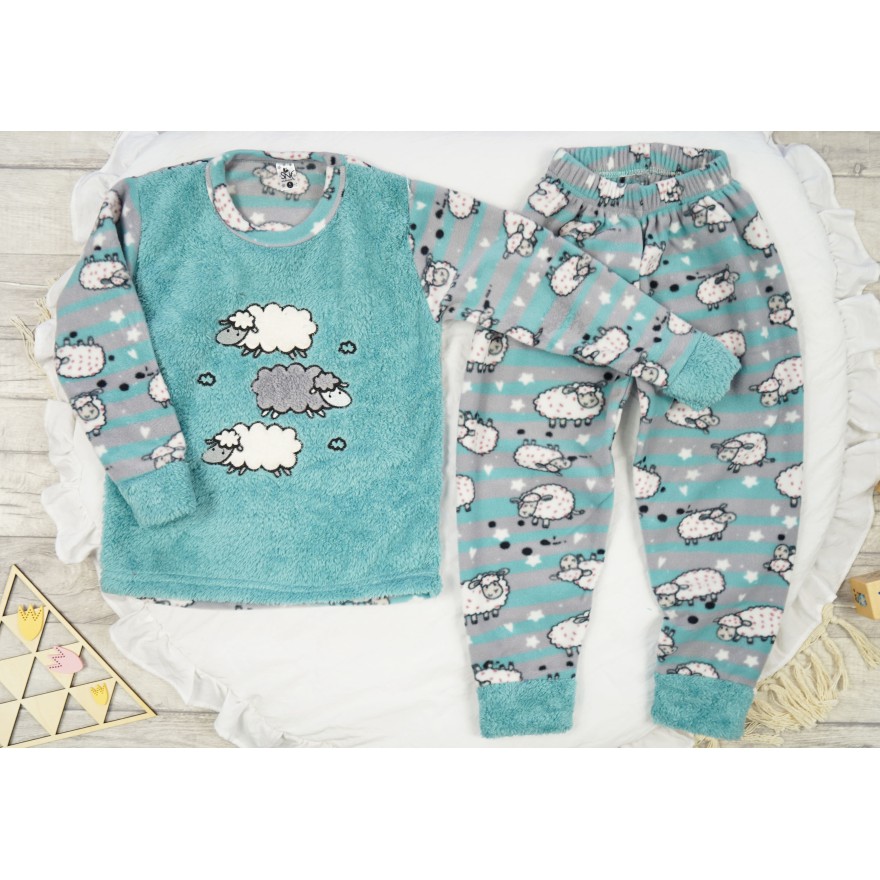 Miętowa PIŻAMA polarowa ciepła w owieczki długi rękaw