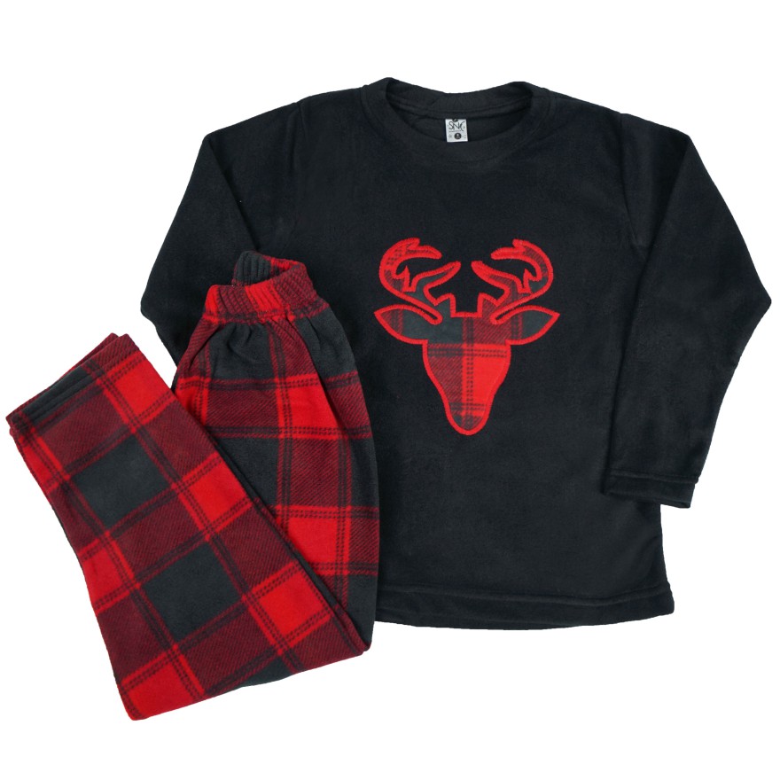 Czarno- czerwona PIŻAMA polarowa ciepła renifer długi rękaw święta