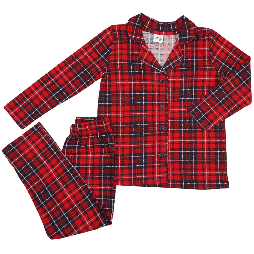 Czerwona PIŻAMA w krate rozpinana długi rękaw święta