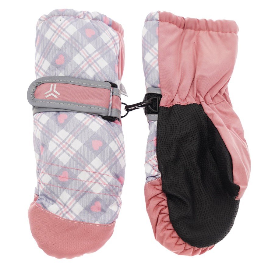 Różowe rękawiczki na śnieg narty KRATKA SERCA 1P r.74-104