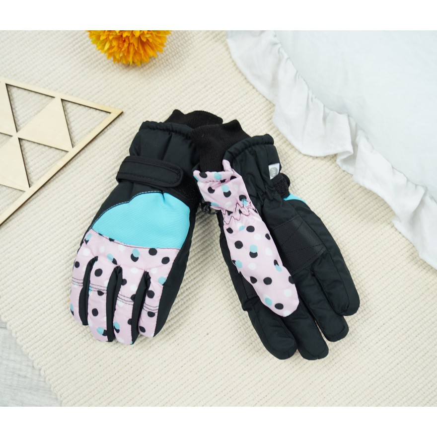 Różowo- niebieskie rękawiczki narciarskie 5P GROSZKI r.110-170