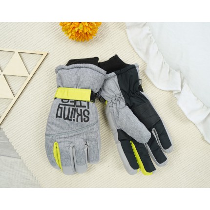 Szare rękawiczki narciarskie 5P neon SKIING LIFE r.110-134