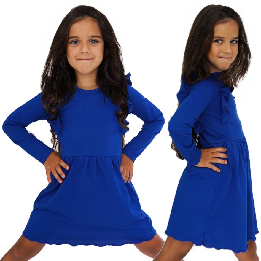 Chabrowa SUKIENKA gładka z falbanką długi rękaw święta