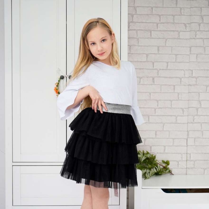 Biała BLUZKA IGA z falbanką przy rękawach koszulka dziewczęca szkoła święta