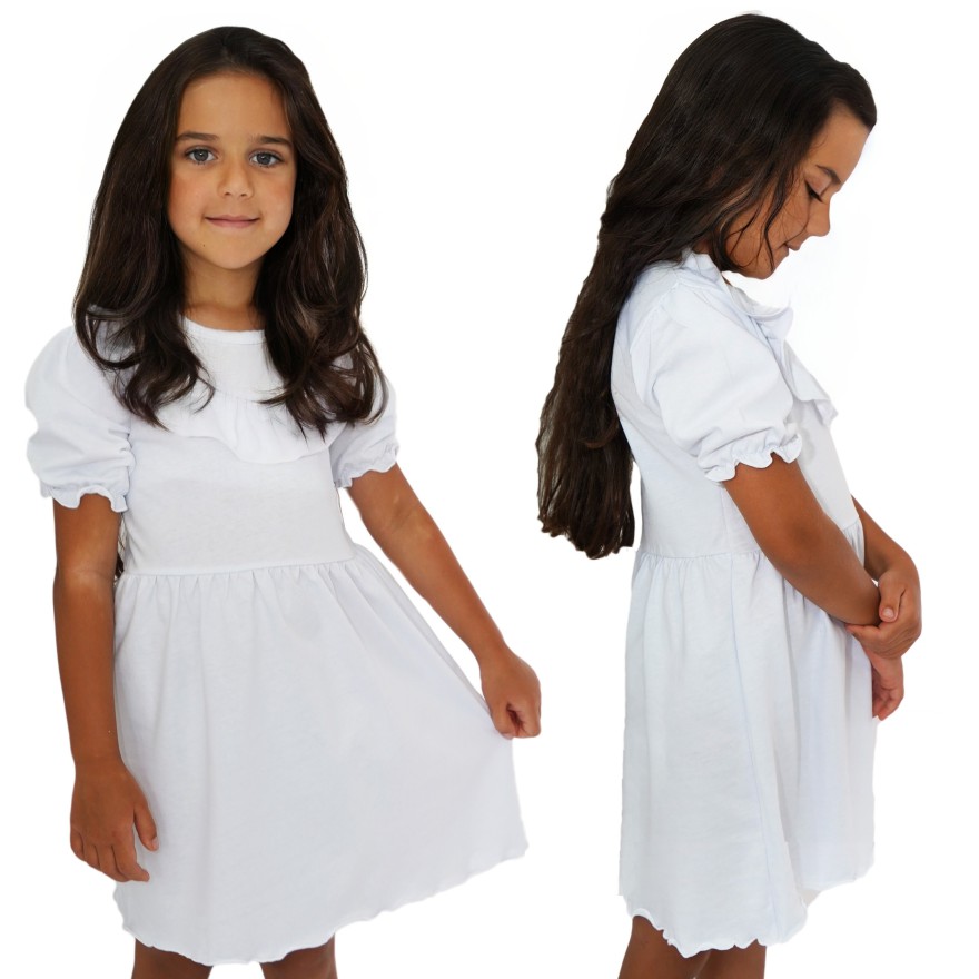 Biała SUKIENKA POLA z falbanką na dekolcie komunia pokomunijna święta