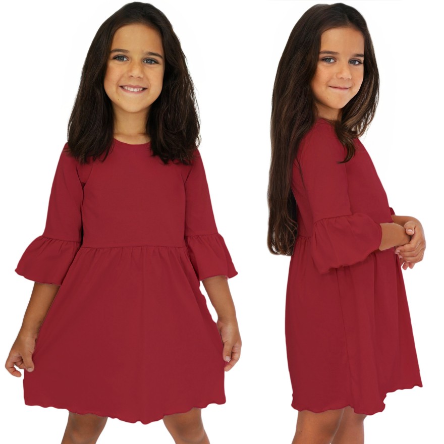 Bordowa SUKIENKA IGA z falbanką przy rękawach wesele święta