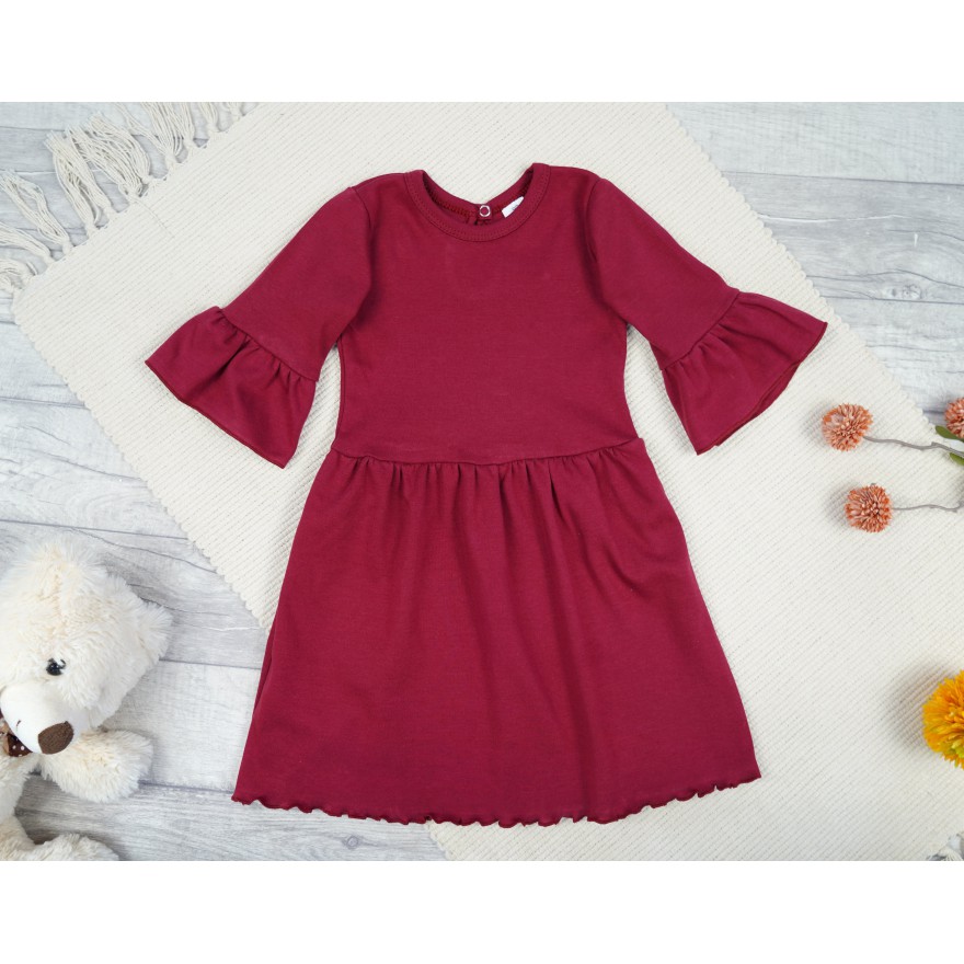 Bordowa SUKIENKA IGA z falbanką przy rękawach wesele święta