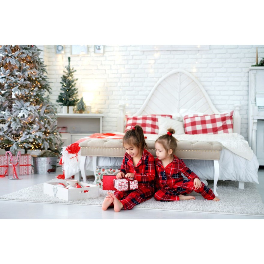 Czerwona PIŻAMA w krate rozpinana długi rękaw święta