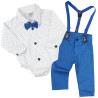 KOMPLET DLA CHŁOPCA body- koszula w kwadraciki, niebieskie spodnie, muszka, szelki, święta