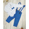 KOMPLET DLA CHŁOPCA body- koszula w kwadraciki, niebieskie spodnie, muszka, szelki, święta