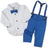 KOMPLET DLA CHŁOPCA body- koszula w listki, niebieskie spodnie, muszka, szelki, święta