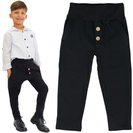 Czarne eleganckie spodnie wizytowe z wyciąganą gumką slim prążek