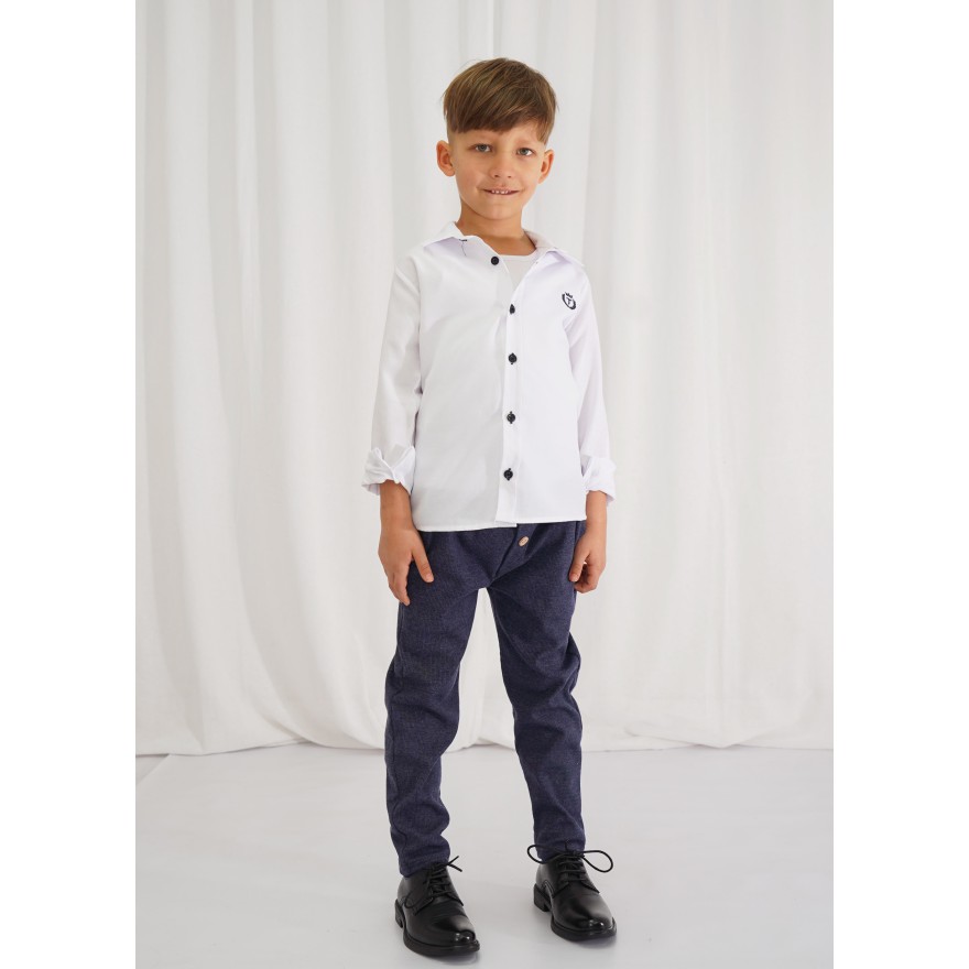 Granatowy jeans eleganckie spodnie wizytowe z wyciąganą gumką prążek slim komunia szkoła