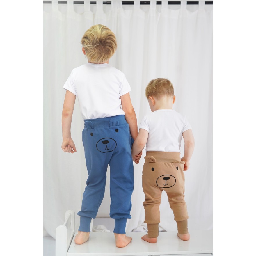 Ciemny beż SPODNIE bawełniane MIŚ 2 do nauki samodzielności z wyciąganą gumką