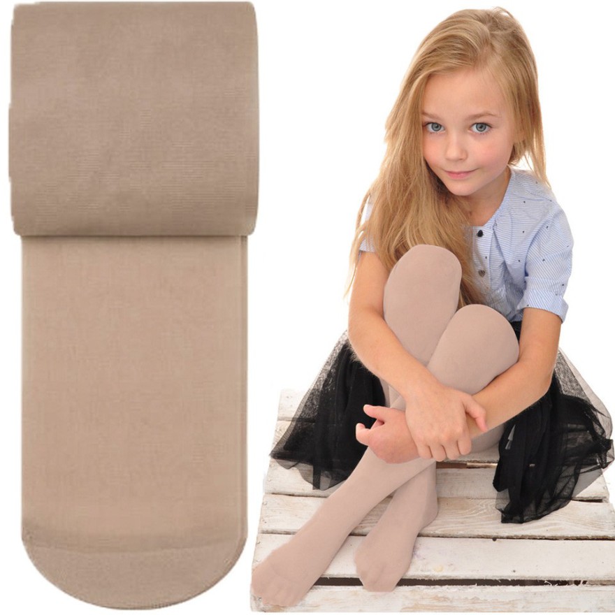 Naturalny beżowy RAJSTOPY dziewczęce mikrofibra gładkie rajstopki 40 DEN cieliste BS