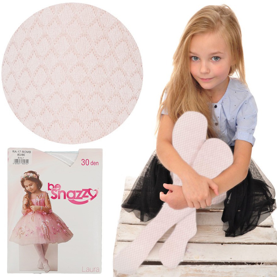 Białe RAJSTOPY dziewczęce ROMBY mikrofibra ażurowe rajstopki 30 DEN KOMUNIA