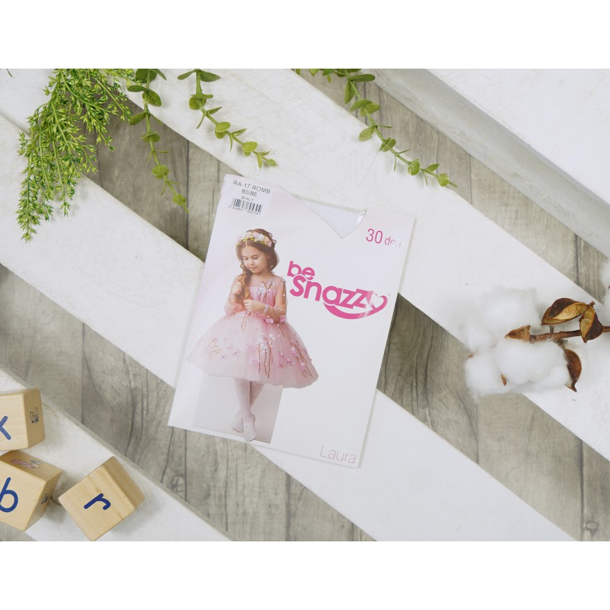 Białe RAJSTOPY dziewczęce ROMBY mikrofibra ażurowe rajstopki 30 DEN KOMUNIA