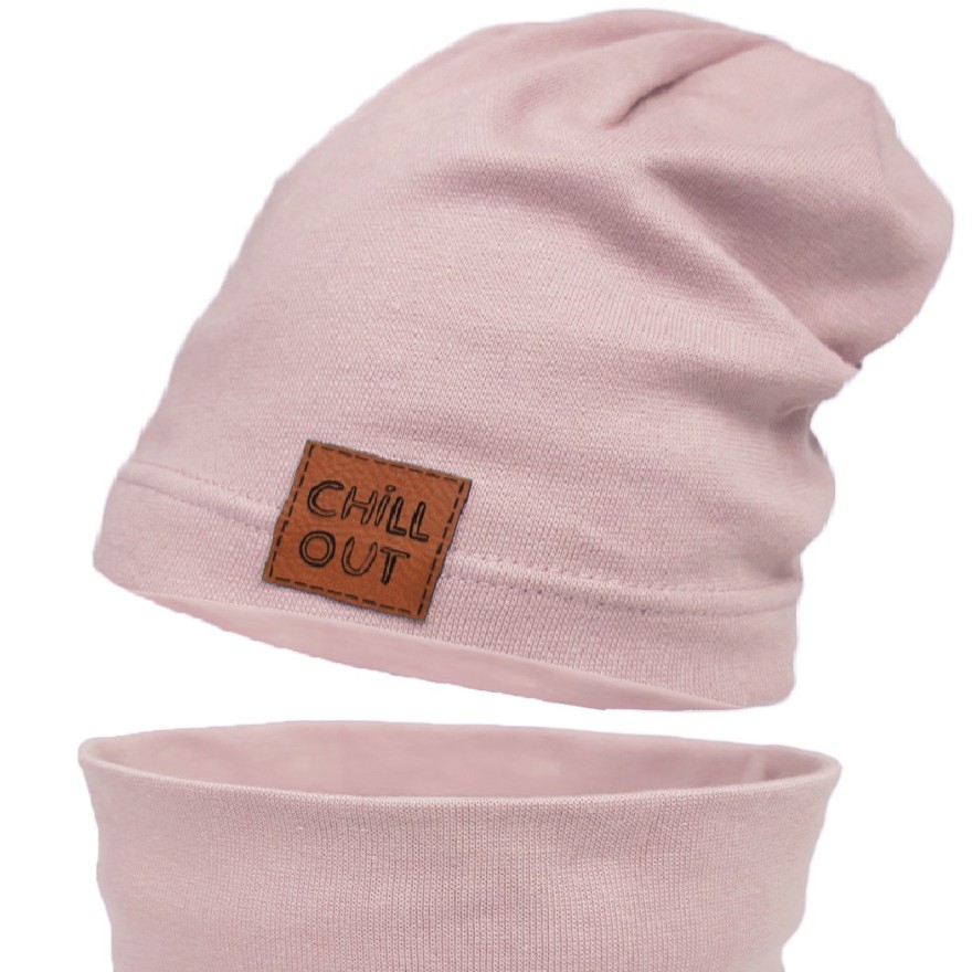 Brudny róż komplet CHILL OUT czapka + komin wiosna/jesień