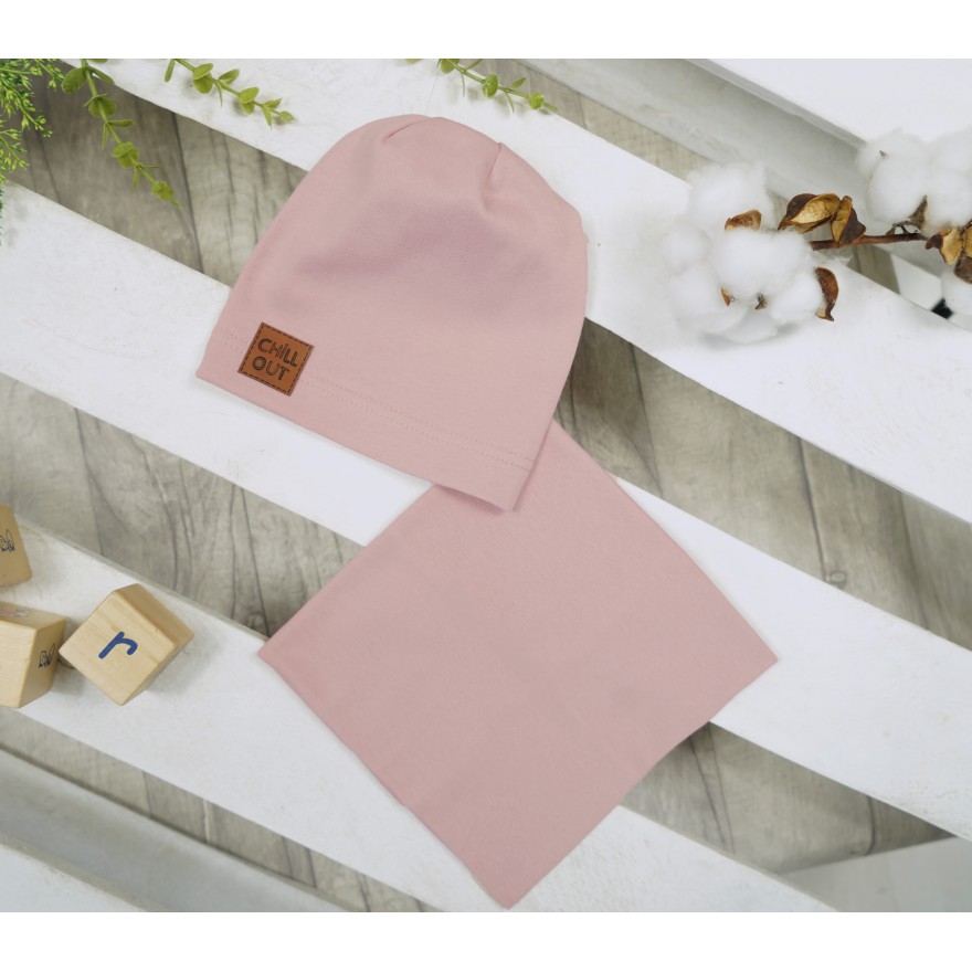 Brudny róż komplet CHILL OUT czapka + komin wiosna/jesień