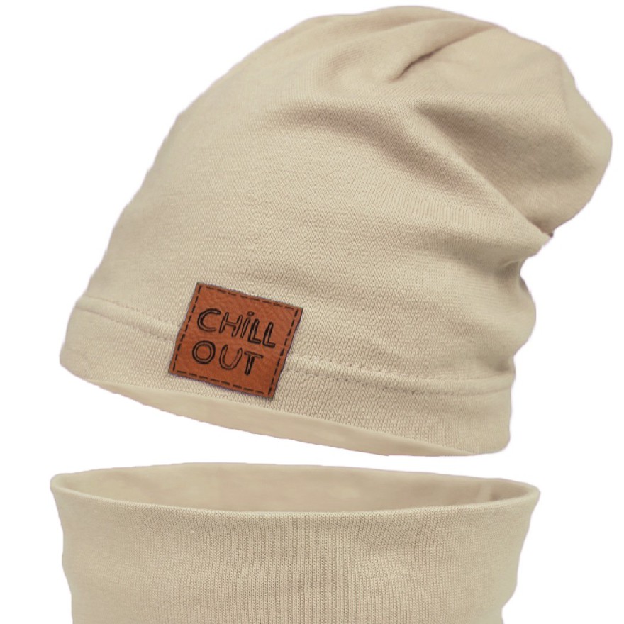 Beżowy komplet CHILL OUT czapka + komin wiosna/jesień