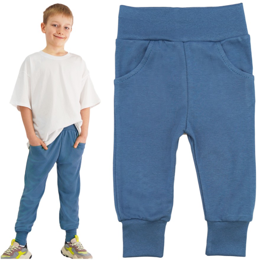 Likwidacja Granat jeansowy spodnie bawełniane lekkie z wyciąganą gumką bezuciskowe NEON