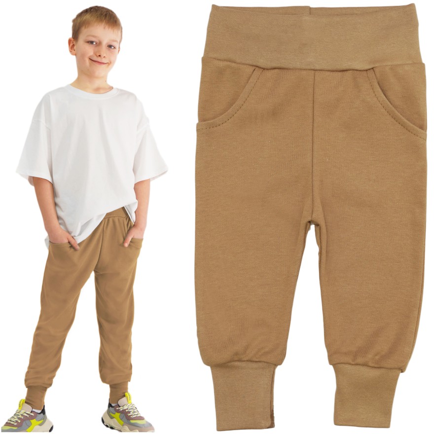 Likwidacja Ciemny beż spodnie bawełniane lekkie z wyciąganą gumką bezuciskowe NEON