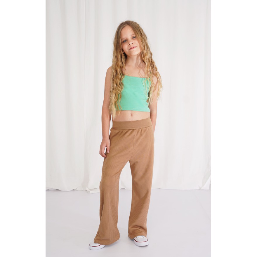 Ciemny beż spodnie szeroka nogawka wide leg prążek z wyciąganą gumką wiosna lato