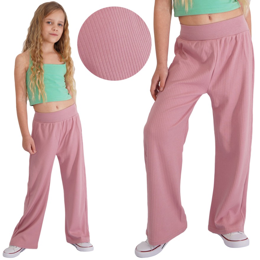 Brudny róż spodnie szeroka nogawka wide leg prążek z wyciąganą gumką wiosna lato