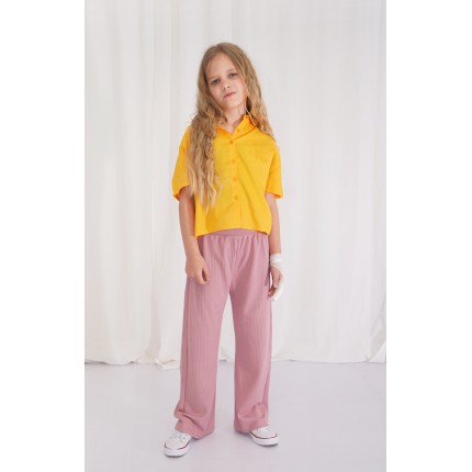 Brudny róż spodnie szeroka nogawka wide leg prążek z wyciąganą gumką wiosna lato