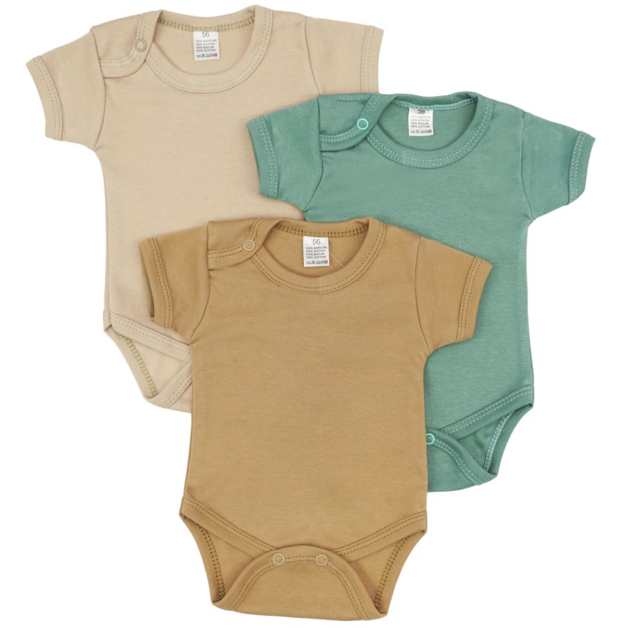 3pak BODY z krótkim rękawem szałwia beż
