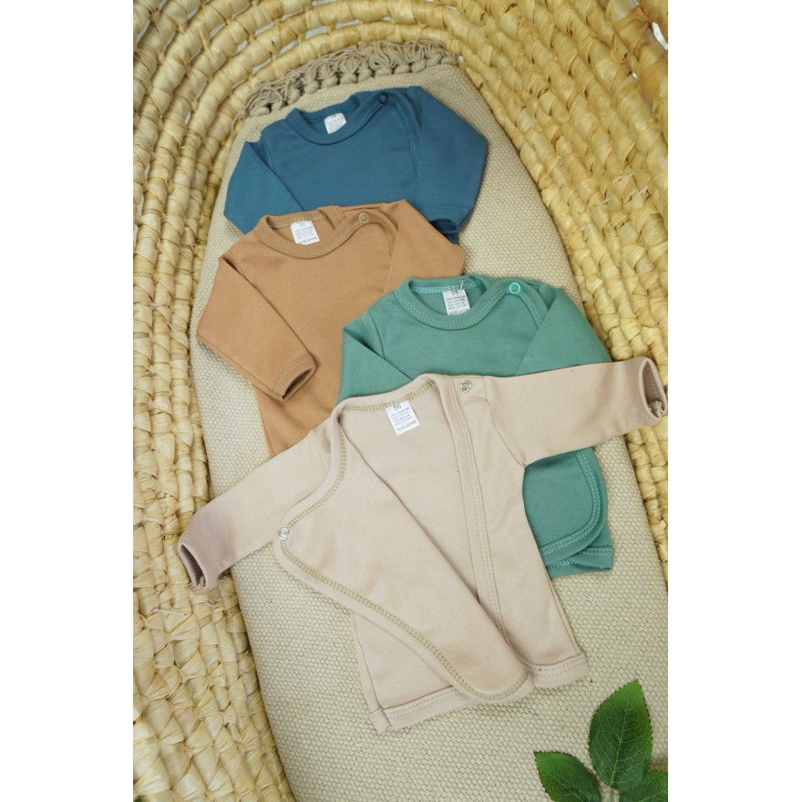 4pak KOSZULKA kopertowa kaftanik niemowlęcy basic szałwia beż jeans