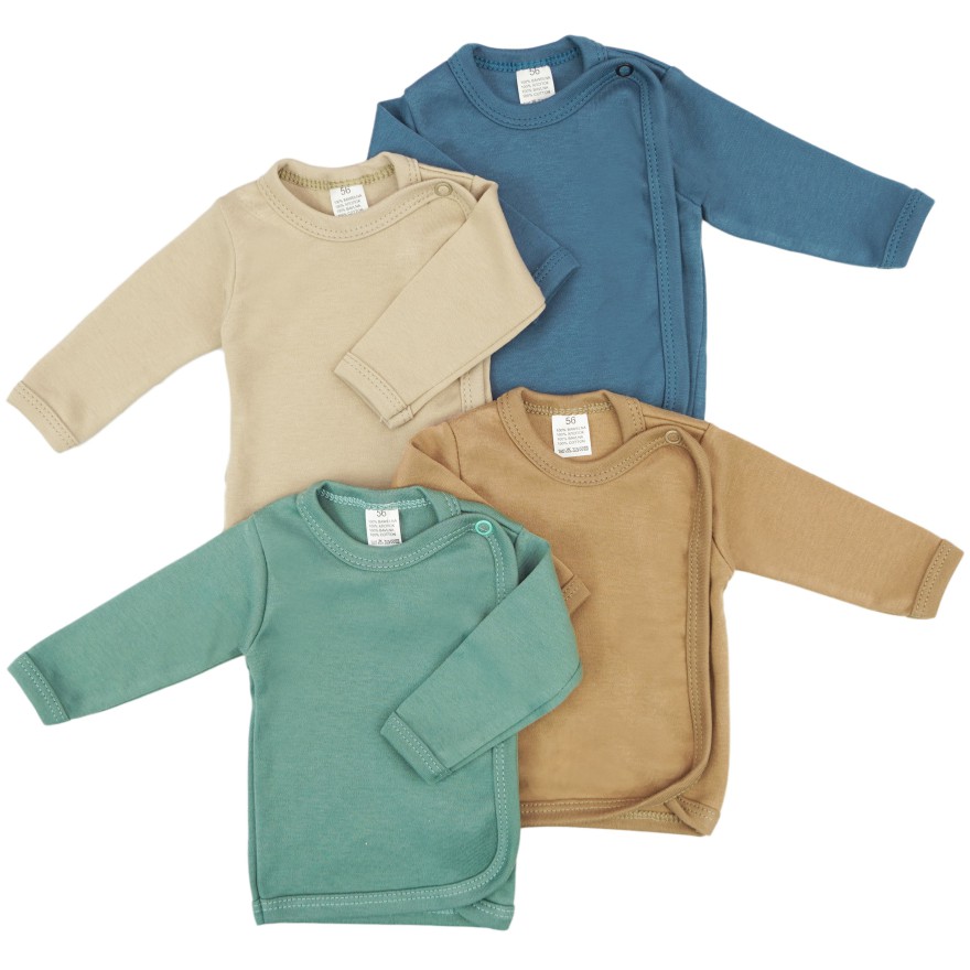 4pak KOSZULKA kopertowa kaftanik niemowlęcy basic szałwia beż jeans