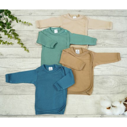 4pak KOSZULKA kopertowa kaftanik niemowlęcy basic szałwia beż jeans