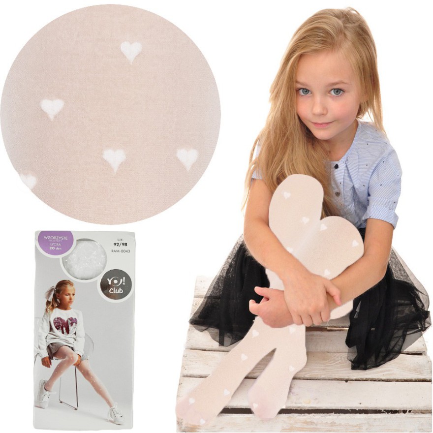 Białe RAJSTOPY dziewczęce serduszka lycra rajstopki 20 DEN KOMUNIA