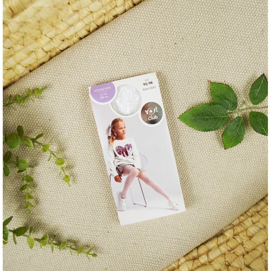 Białe RAJSTOPY dziewczęce serduszka lycra rajstopki 20 DEN KOMUNIA